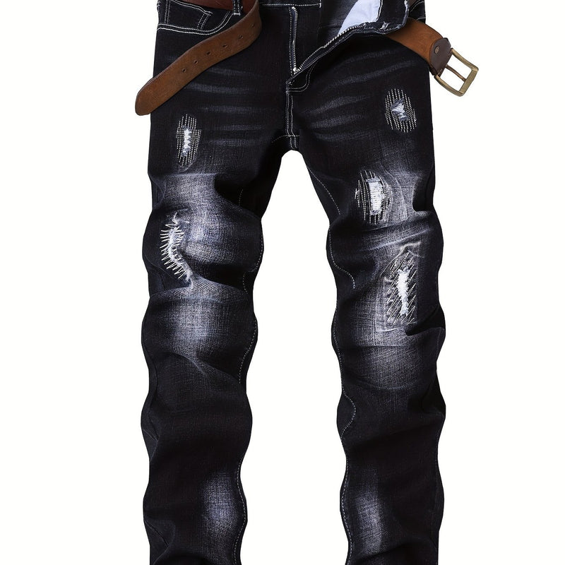 Men's Slim-Fit Stretch Denim Jeans in Dark Blue, Suitable for All Seasons.