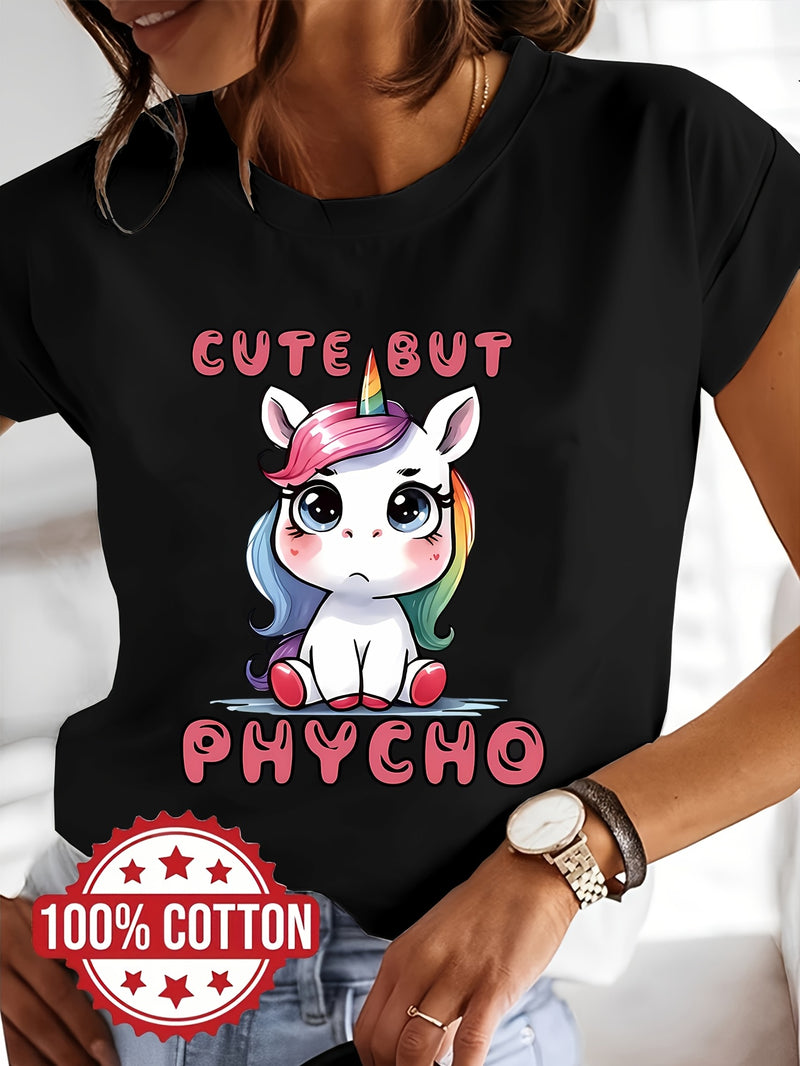 Women’s Whimsical Unicorn Graphic Print T-Shirt.