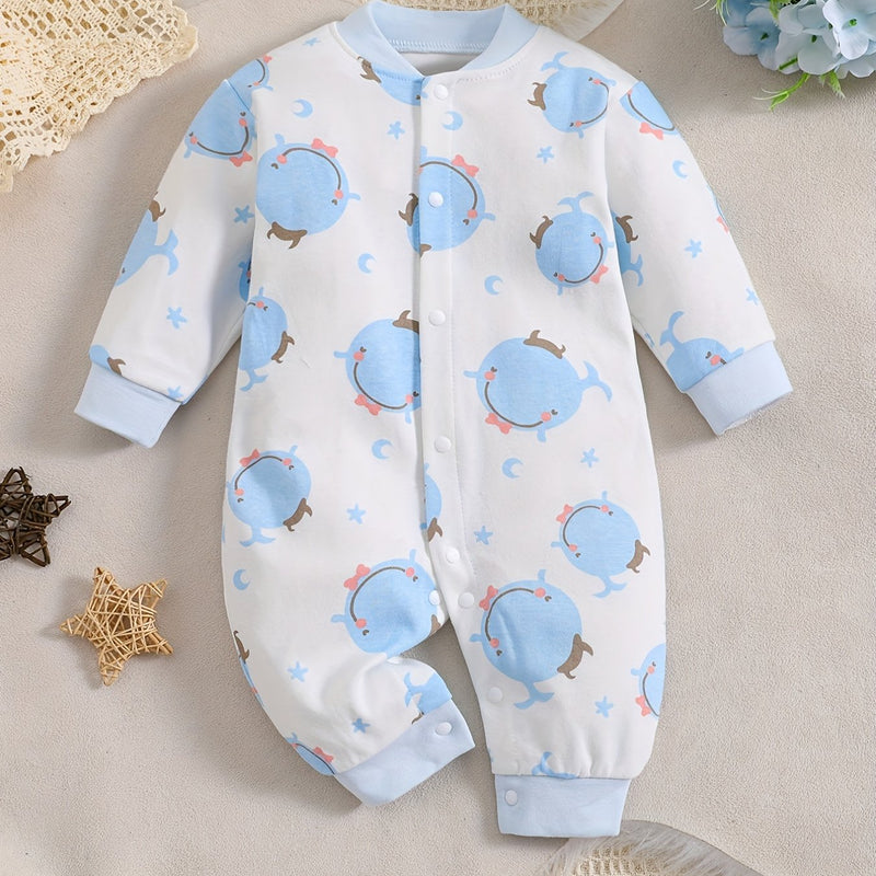 1pc Long Sleeve Knitted Bodysuit with Full Print.