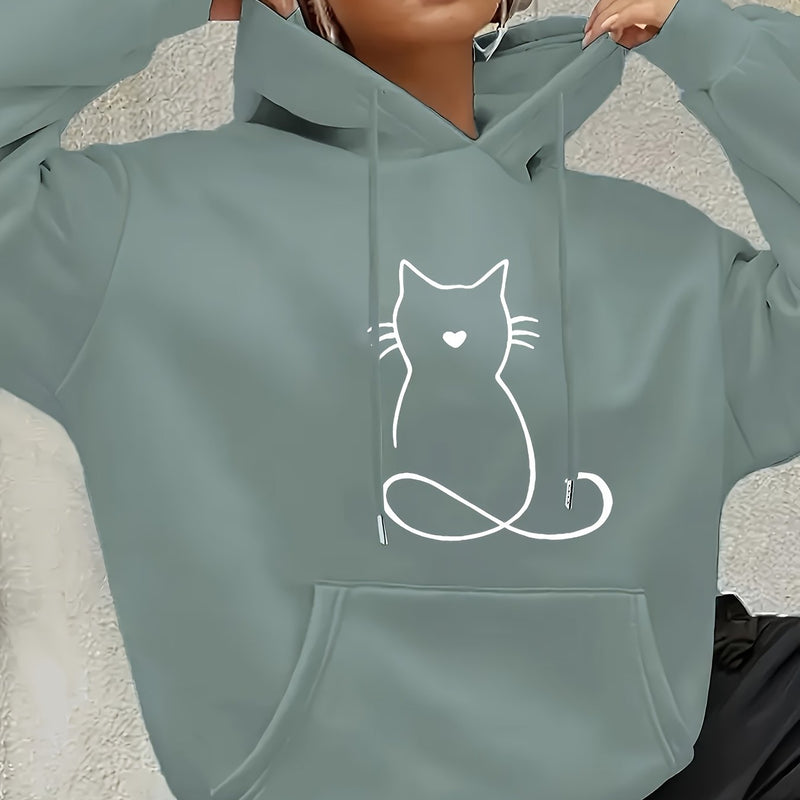Women's Casual Cat Print Hoodie.