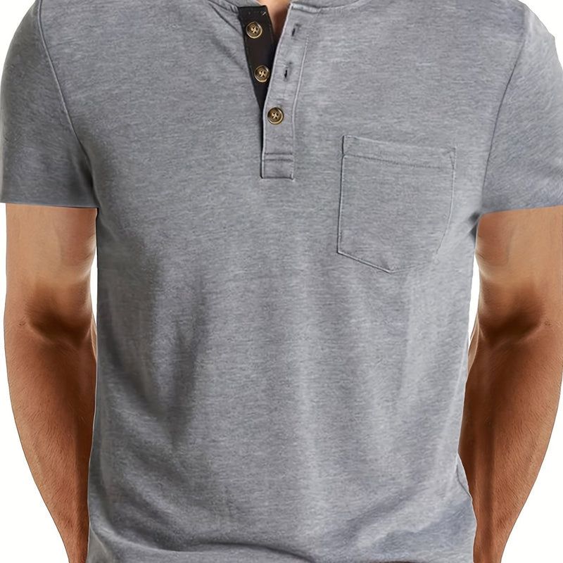 Men's Henley Round Neck Short Sleeve T-Shirt.