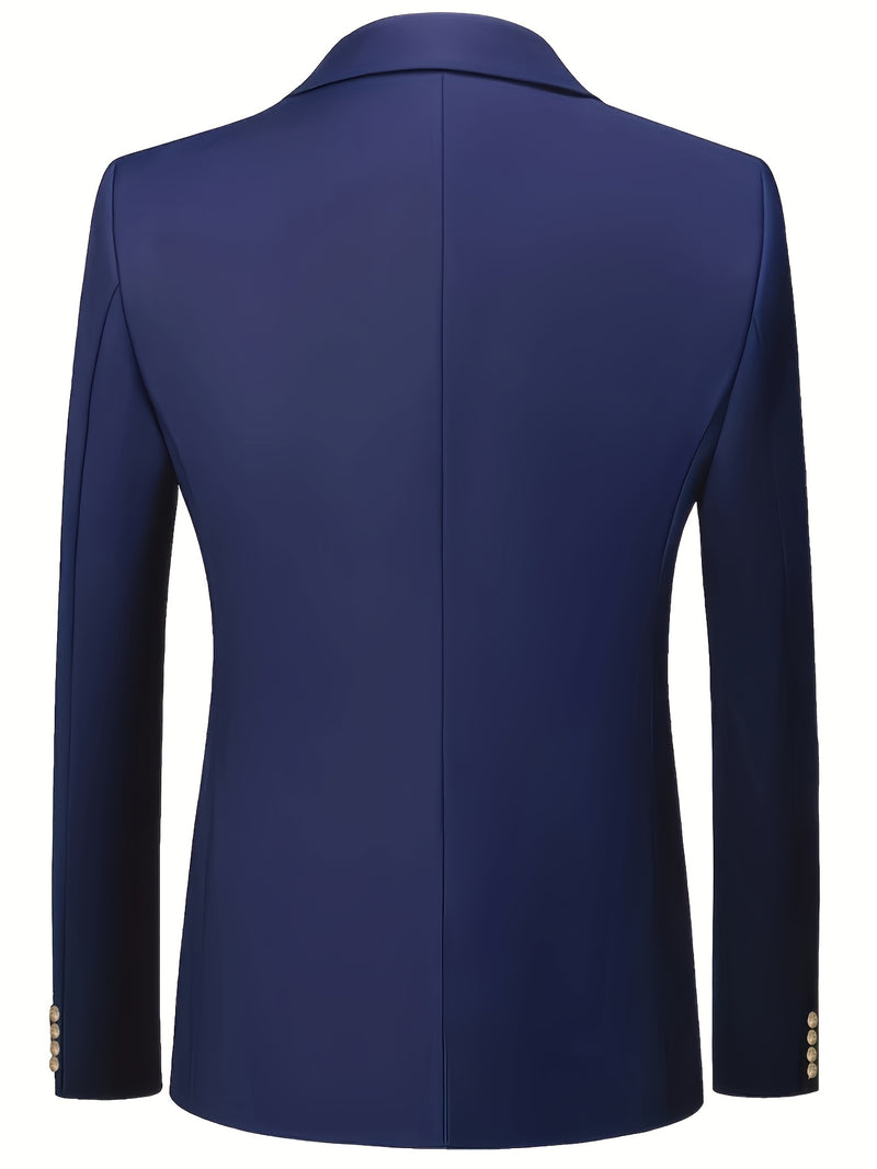 Men's 2pcs Suit, Double-Breasted Notch Lapel Solid Color Blazer and Pants Set.
