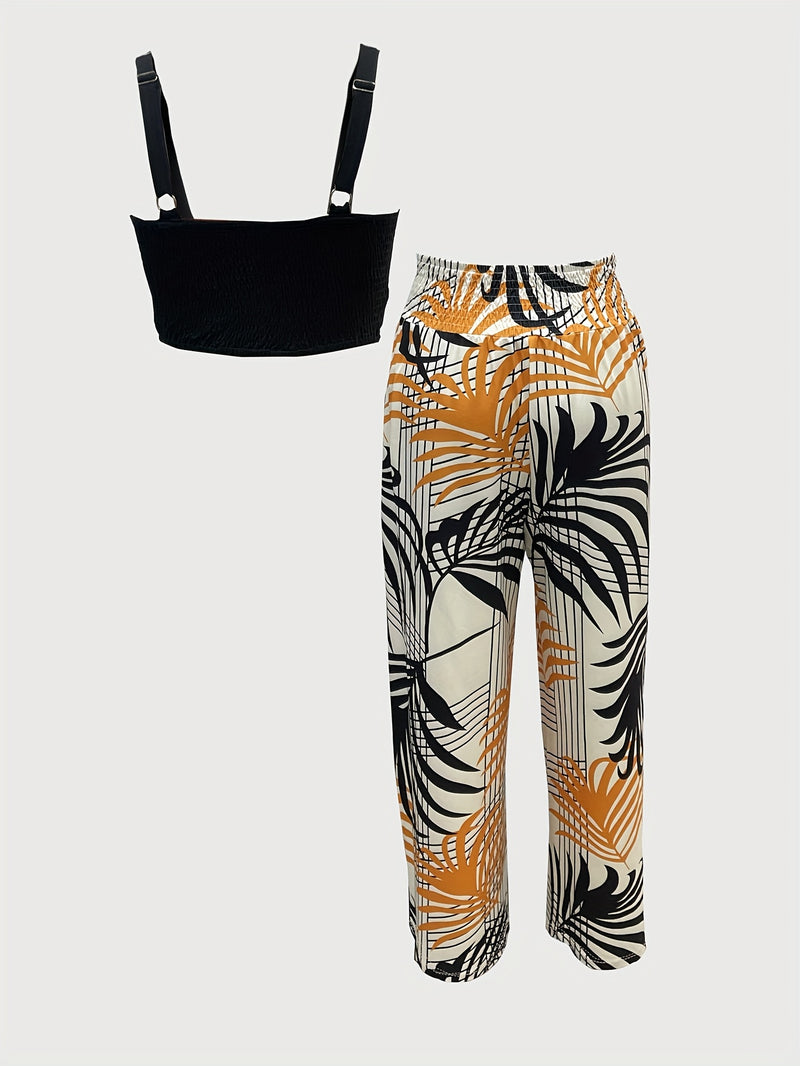 Women's Summer Club Straight-Leg Waist-Tie Print Slim-Fit High-Waist Pleated.