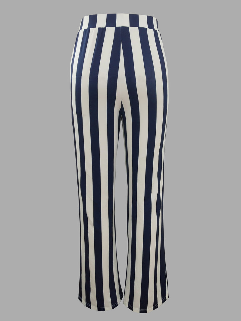Women's Off-Shoulder Pantsuit with Side Pockets, Featuring Striped Prints.