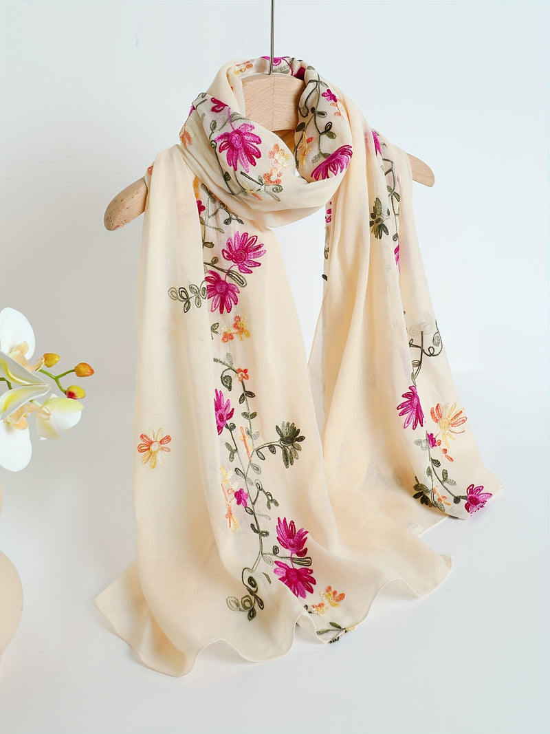 Women's Floral Embroidered Scarf Shawl.