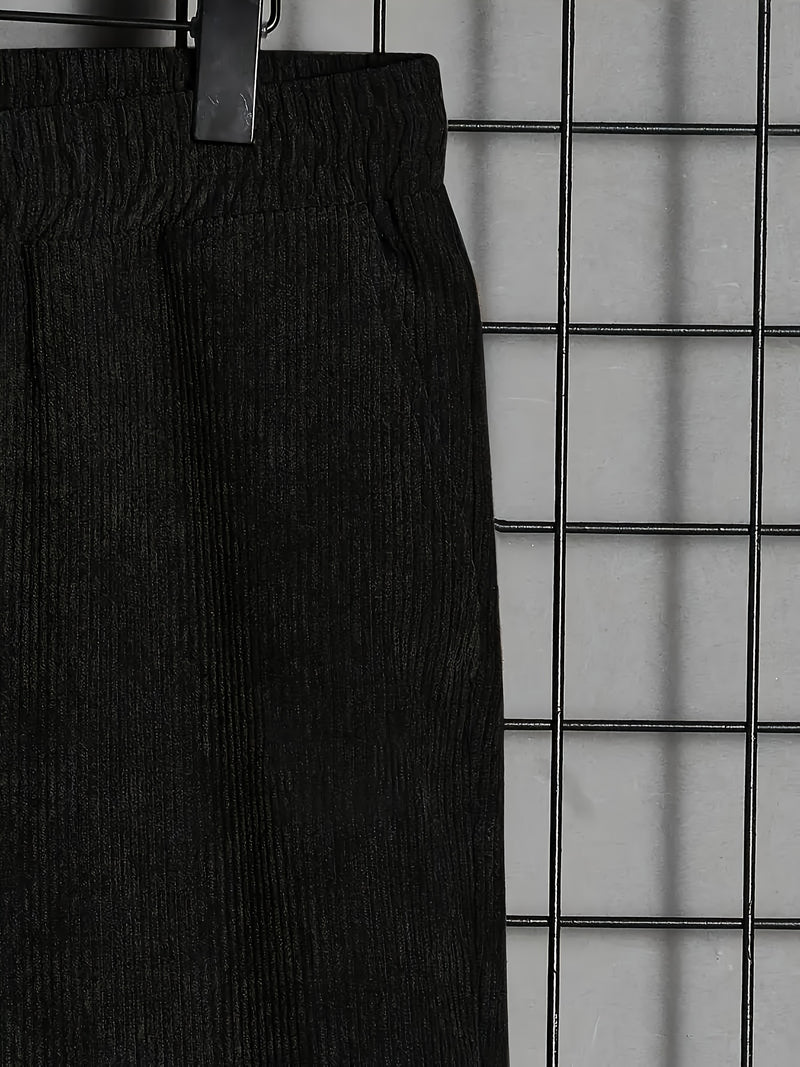 Men's Corduroy Outfit Set, Contrast Lapel Shirt Jacket + Simple Restraint Pants.