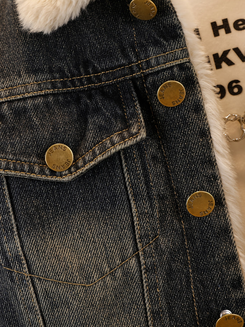 Boys and Toddlers Autumn/Winter -Lined Thickened Denim Jacket.