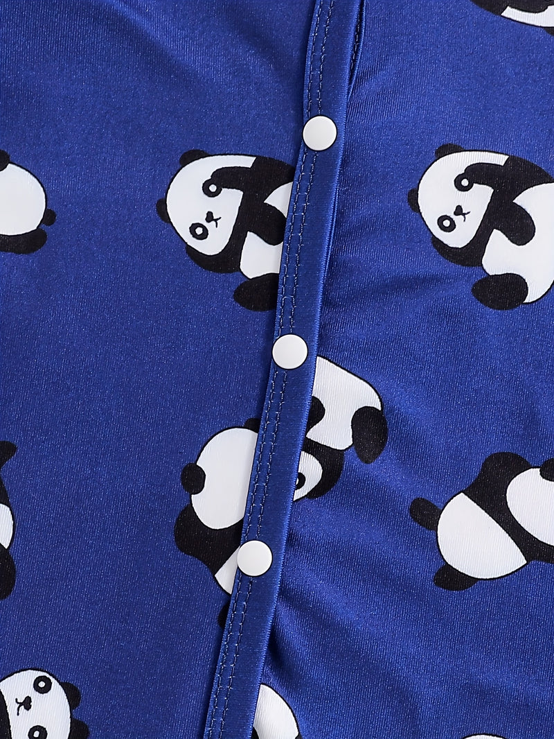 4-Season Cute Panda Striped Solid Color Newborn Baby Crawling Romper.