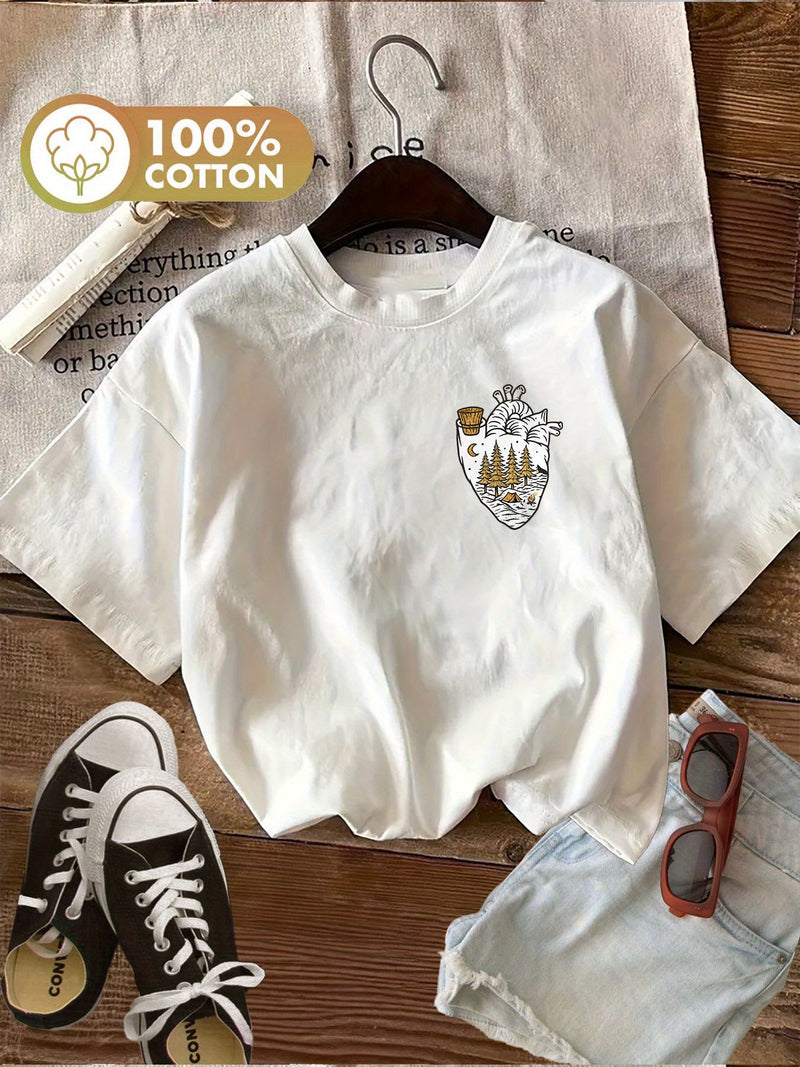 Women’s Graphic Print T-shirt, Short Sleeve Crew Neck.