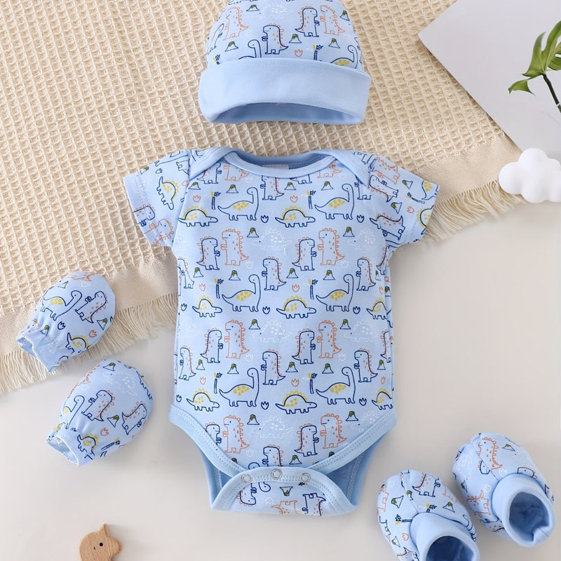 Summer Children's Triangle Romper Cute Dinosaur Pattern 0-3m Baby Onesie.