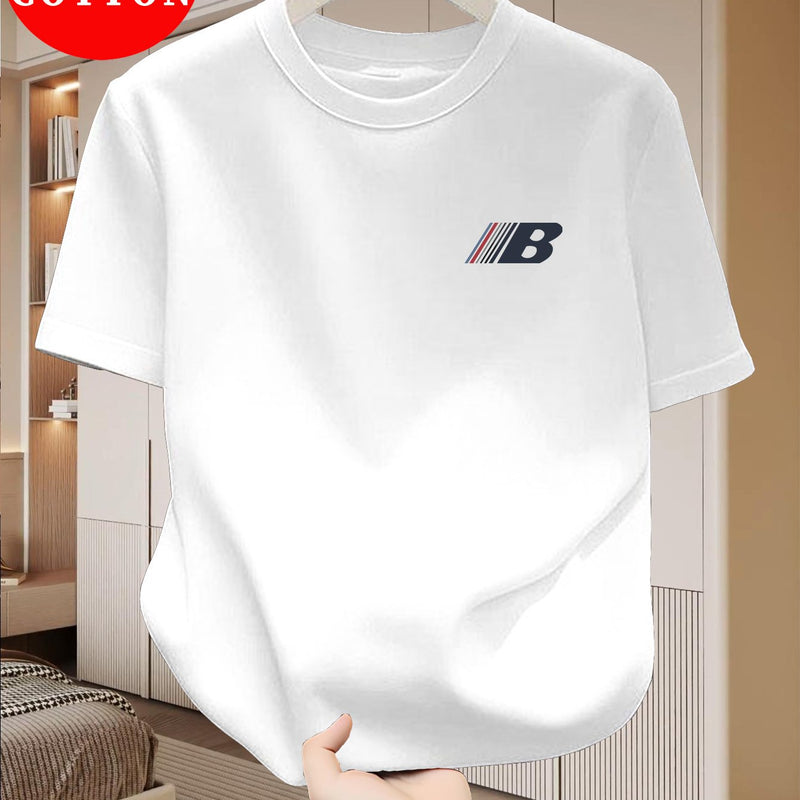 Men's Cotton T-Shirt, Crew Neck with Letter Print Casual.