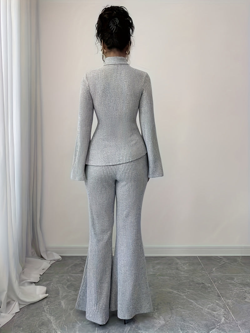 Women's Autumn And Winter Fleece Turtleneck Asymmetrical Hem Long Sleeve Pants.