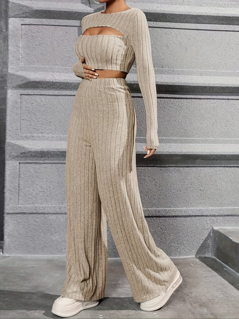 Elegant Directional Women'S Long-Sleeve T-Shirt And Long Pants.