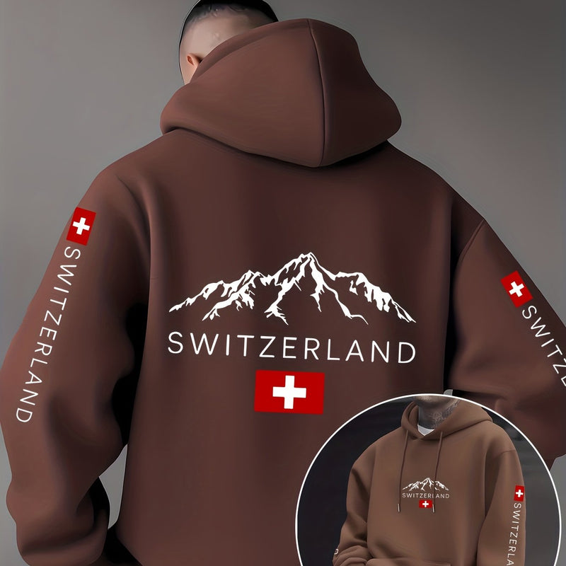 Men'S & Women'S Swiss Flag & Matterhorn Mountain Graphic Hooded Sweatshirt.