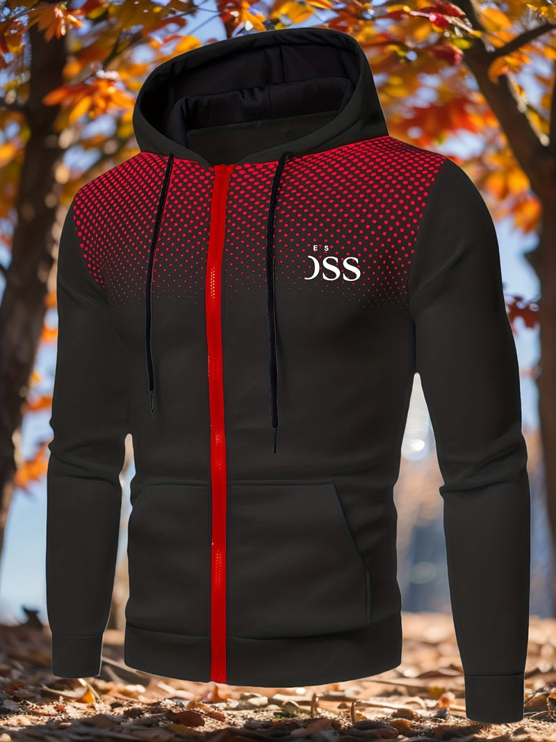 Men's Autumn Print Zip-Up Hooded Sweatshirt.