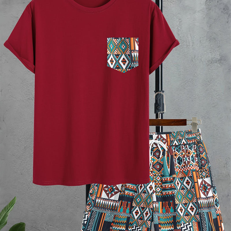 Men’s Short Sleeve T-Shirt with Random Print Pocket.