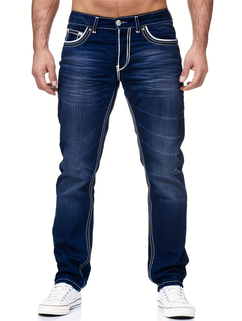 Men's Thick-thread Washed Denim Jeans.