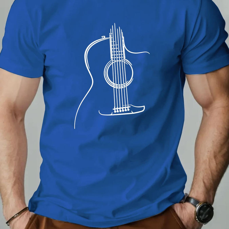 Men's Guitar Graphic Summer Casual Crew Neck Short Sleeve T-Shirt.