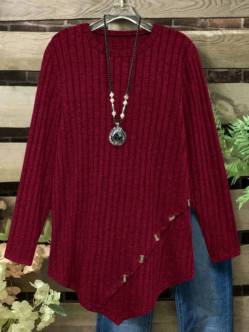 Women's Plus Size Lightweight Ribbed Long Sleeve T-Shirt.