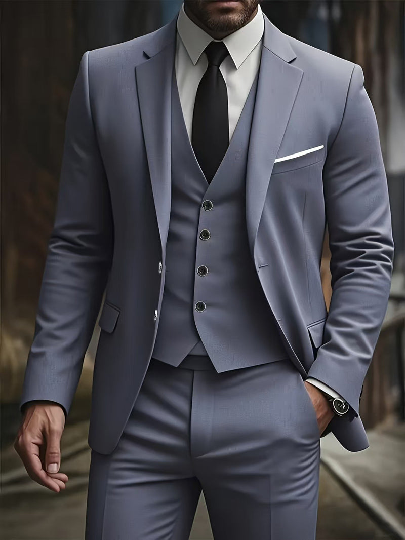 Men's 3pcs Suit Set, Including a Blazer, Vest, And Trousers.