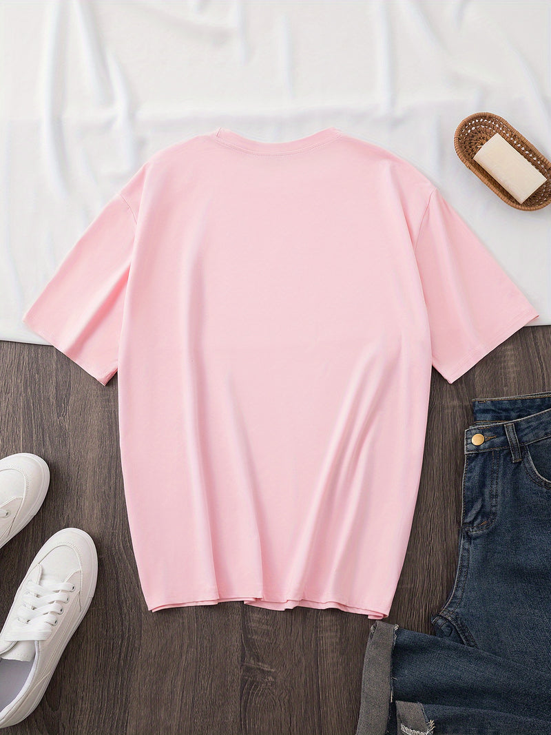 A Women's Stylish Printed Short-Sleeve T-Shirt with a Round Neck.