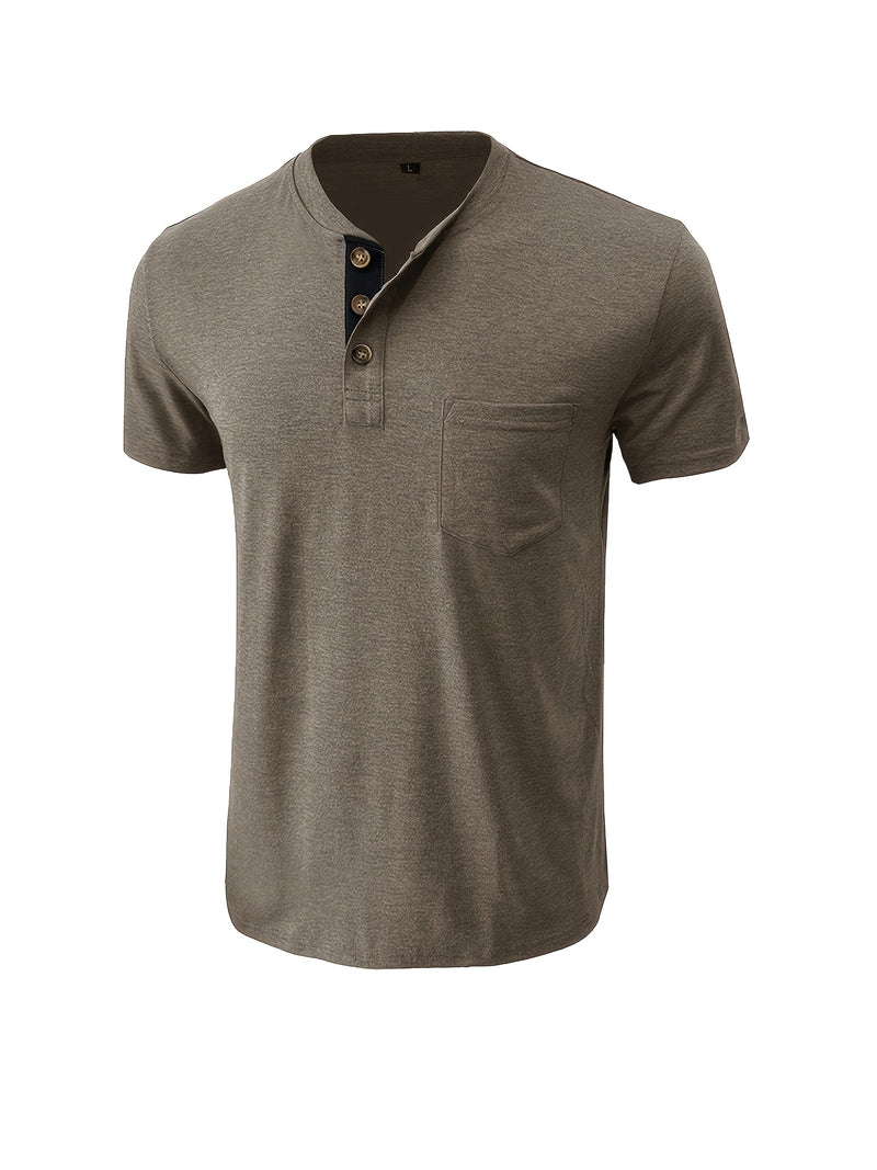 Men's Henley Round Neck Short Sleeve T-Shirt.