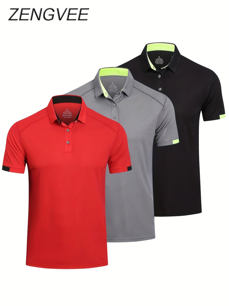 3pcs Mens Shirts Short Sleeve Breathable Quick Dry Golf.