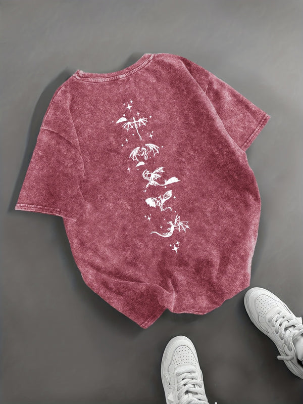 Women’s T-shirt Black with White Dragon & Wings Graphic.