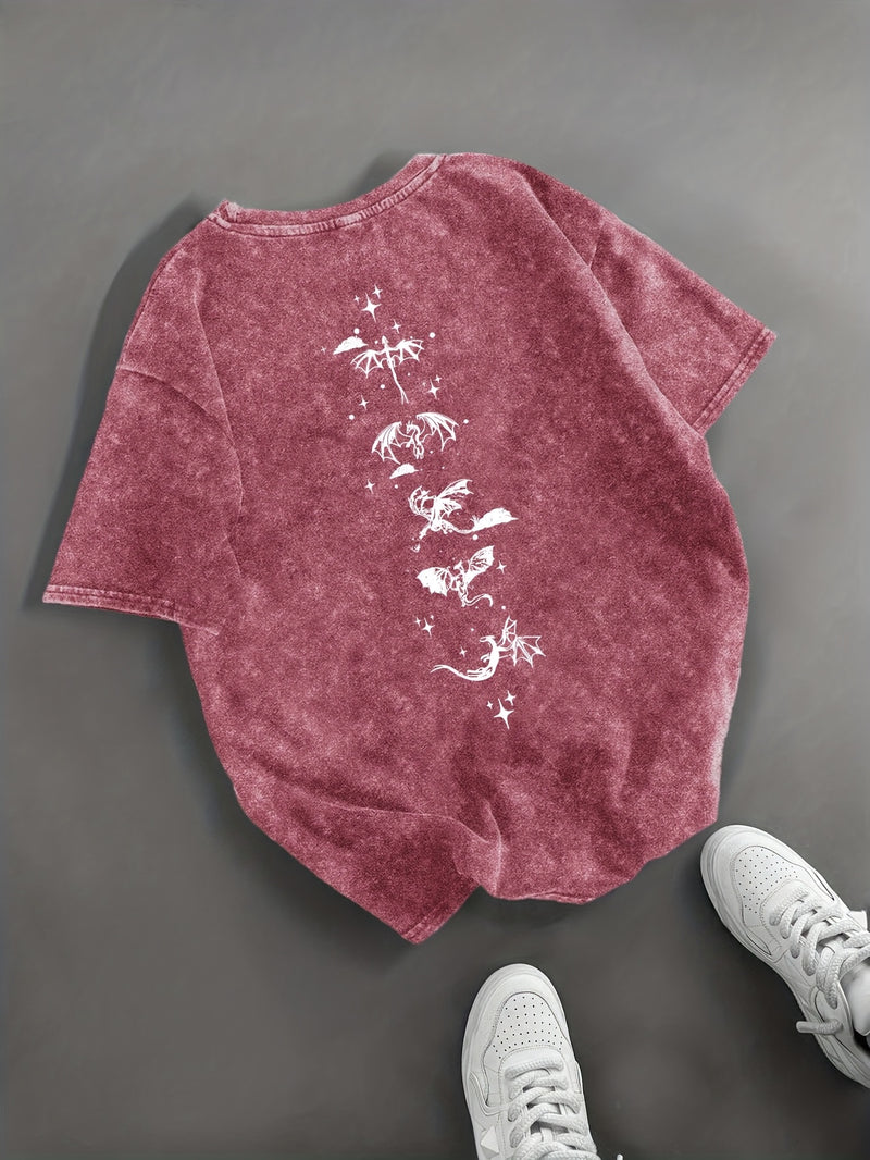 Women’s T-shirt Black with White Dragon & Wings Graphic.