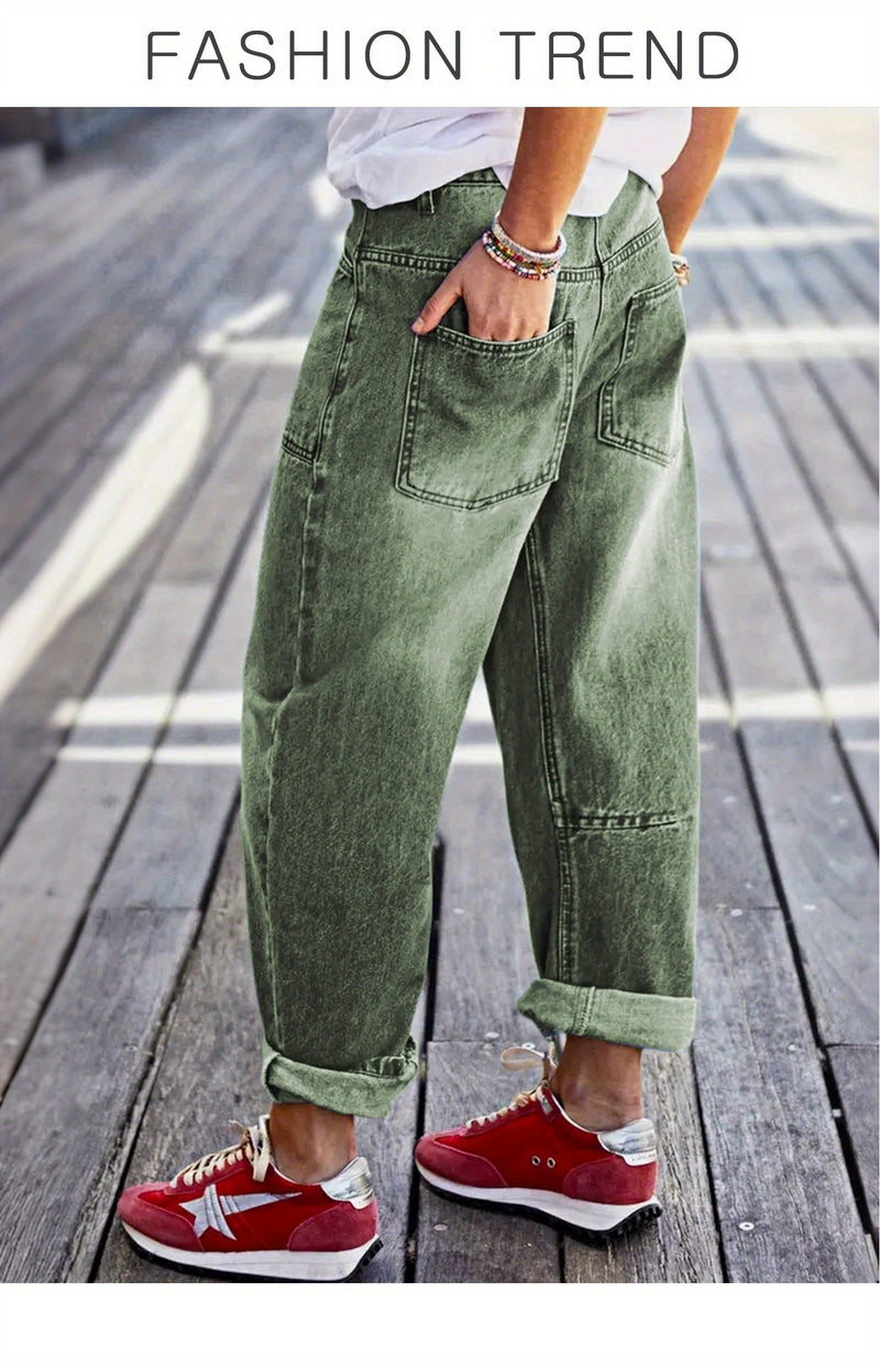 Women's New Elastic Loose Wide-Leg Cropped Jeans.