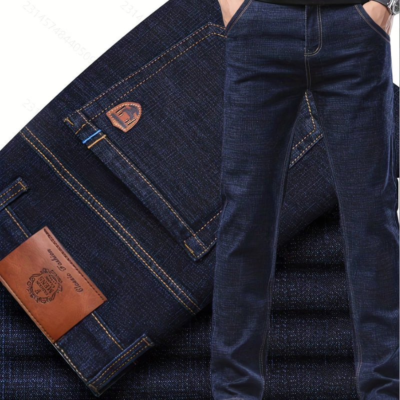 Men's Blue Business Casual Stretch Comfortable Jeans.