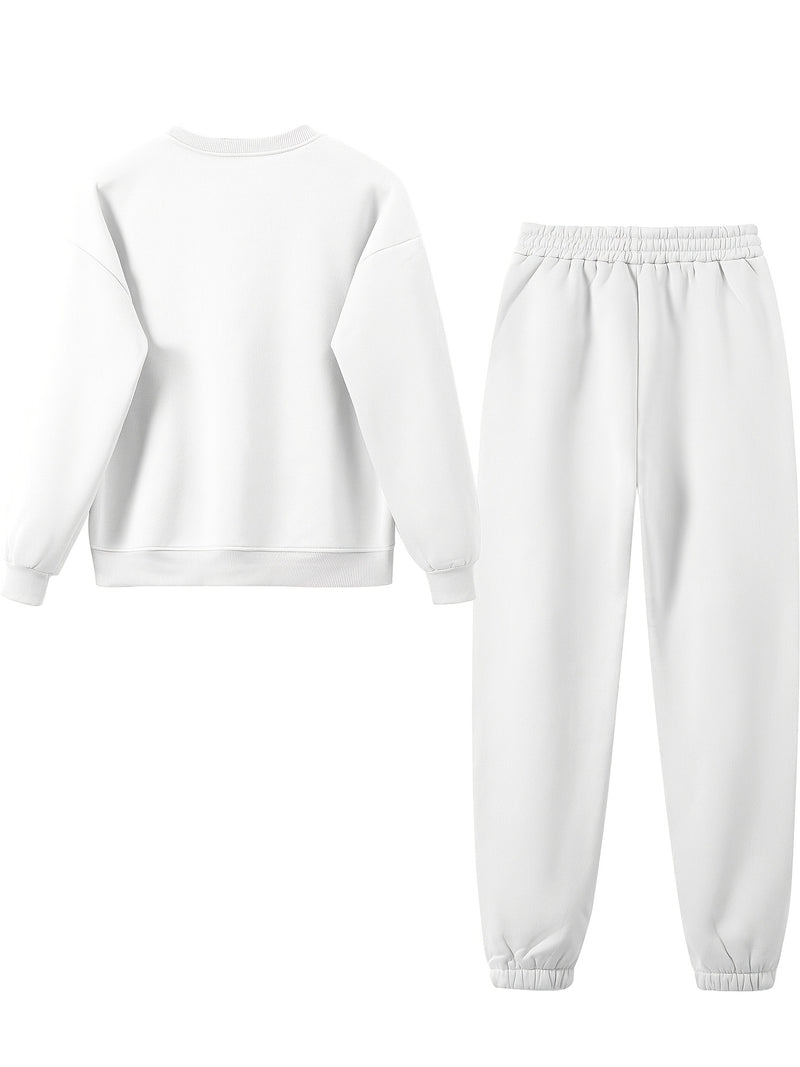 Women’s Letter Print Two Piece Set, Crew Neck Sweatshirt & Pants.