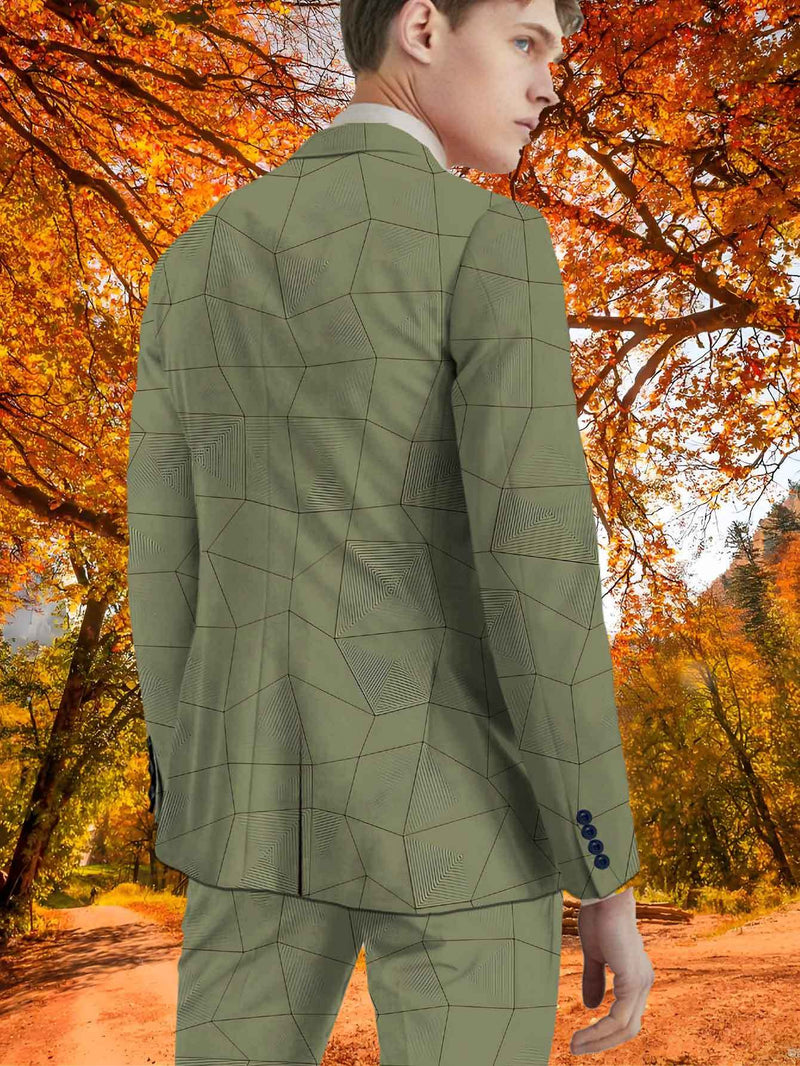 Men'S Standard Size Suit Set Featuring a Digital Classic Gray-Green.