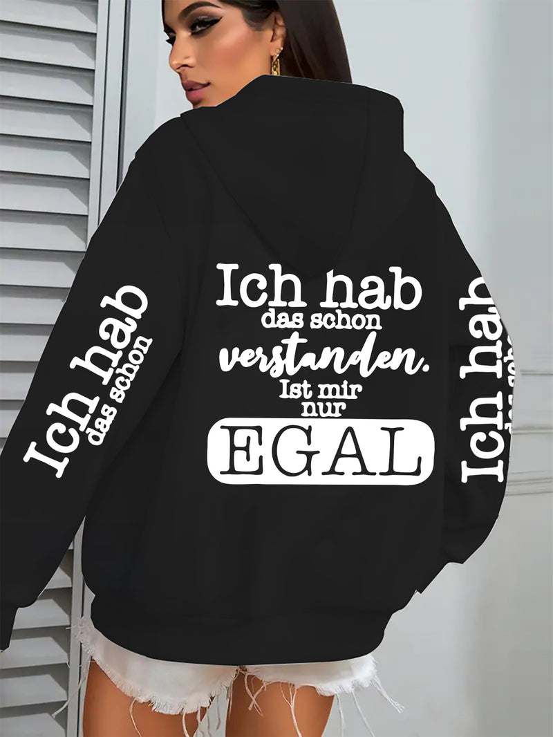 Women's Black Stylish Minimalist Zip-Up Hoodie.