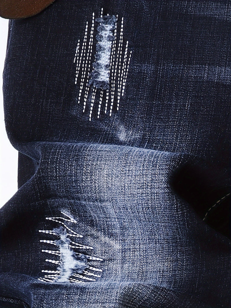 Men's Slim-Fit Stretch Denim Jeans in Dark Blue, Suitable for All Seasons.