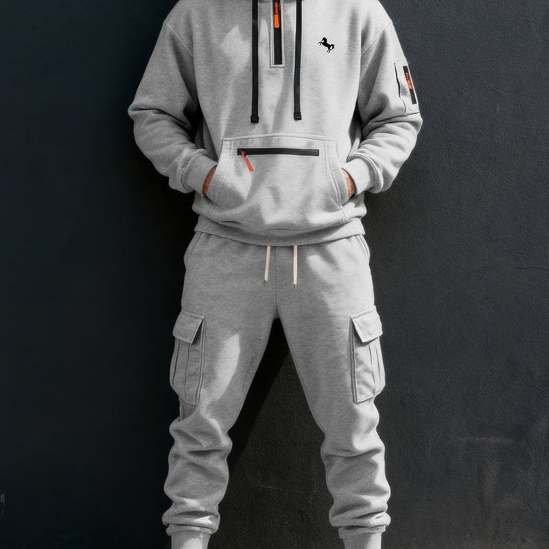 Men's Halloween Paris Letter Print Hoodie & Drawstring Cargo Jogger.