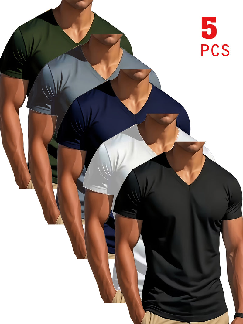 5pcs Men's V-Neck T-Shirt Pack.