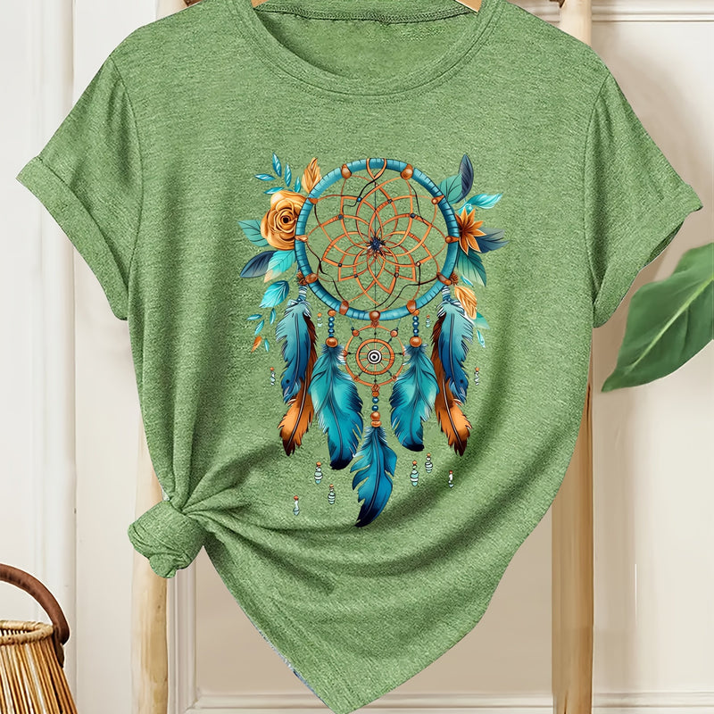 Women's Bohemian Dreamcatcher Floral Print T-Shirt.