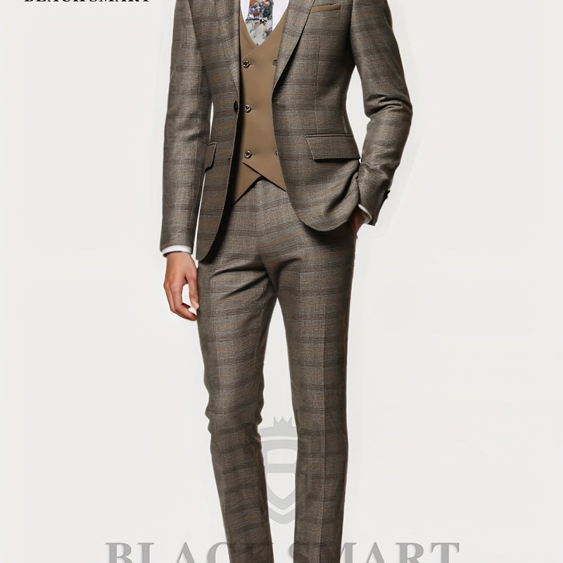 3pcs Men's Suit Set Includes Only Blazer + Vest + Trousers.