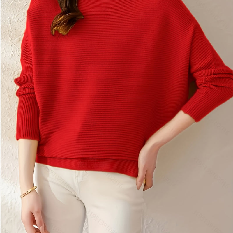Women's Loose Batwing Sleeve Sweater, Casual Elegant Long Sleeve Top.