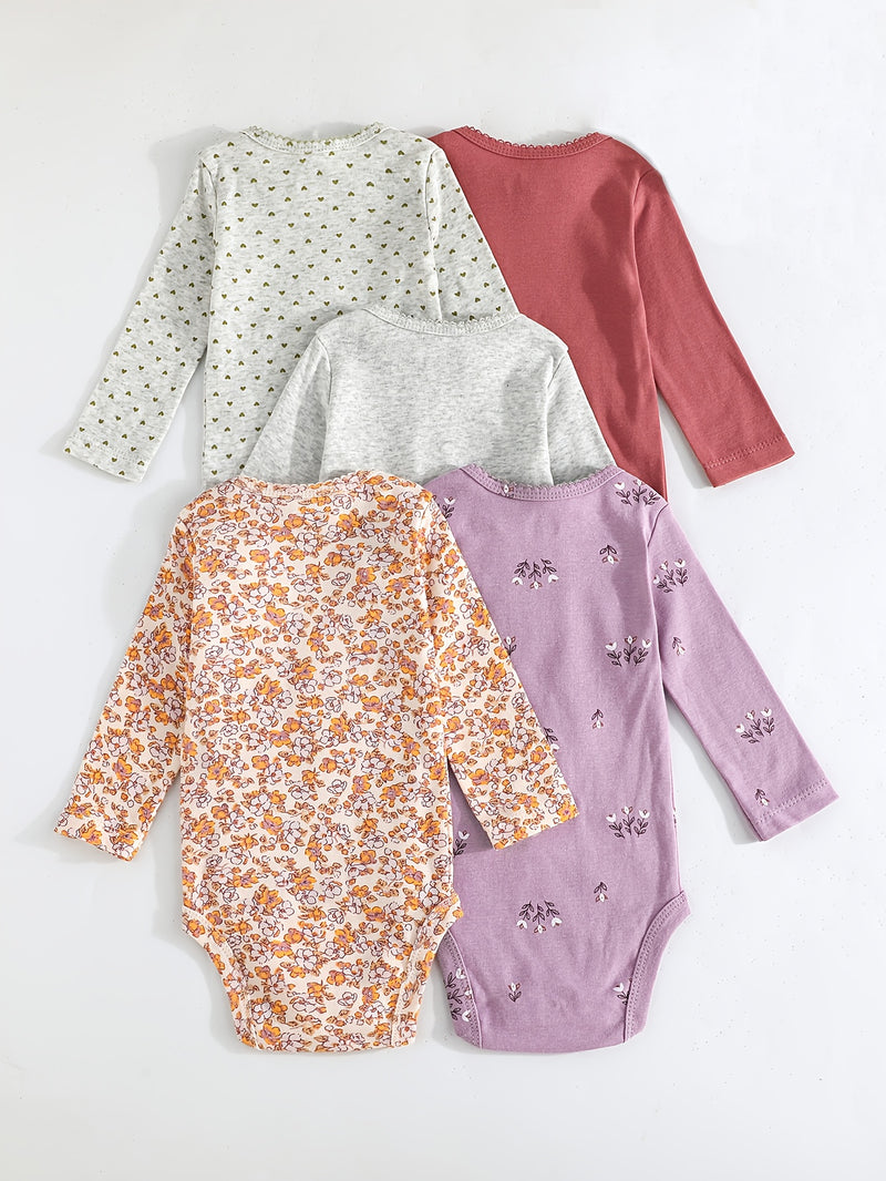 Children's Cartoon Animal Versatile Long-Sleeve Romper 5pcs Set.