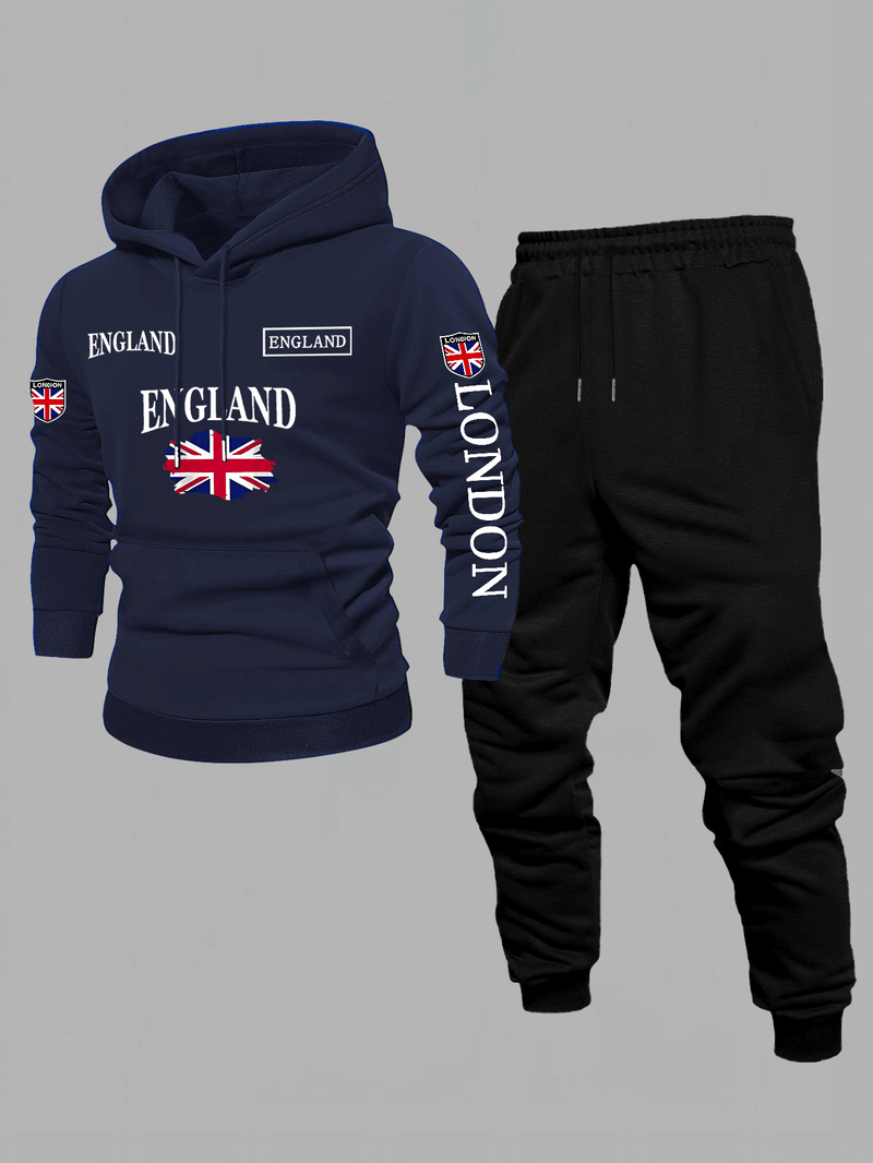 Men'S Print 2pcss Set, Casual HoodedSweatshirt and Joggers Suit.