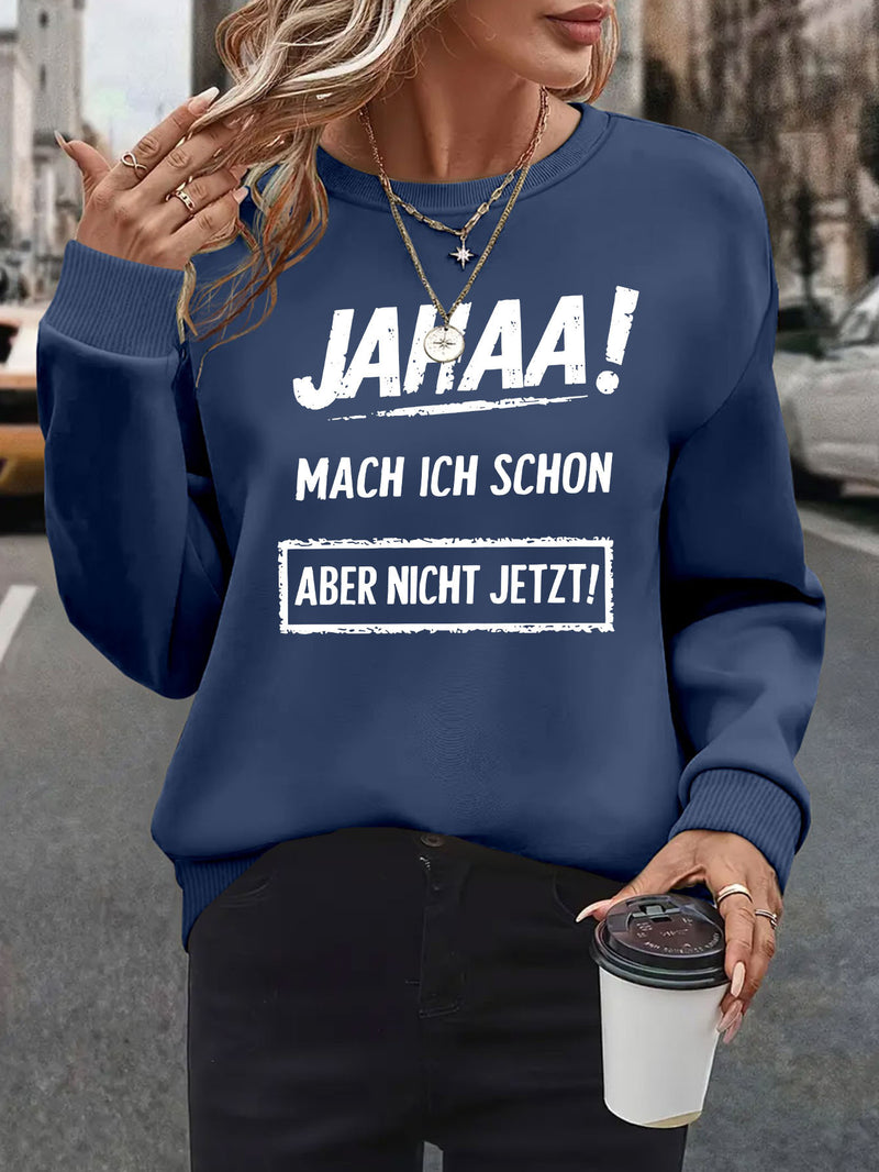 Plus Size, Women's Oversized German Text Print Sweatshirt.