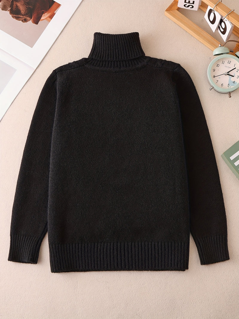 Kids High Neck Sweater for Boys and Girls, Solid Color Knitwear.