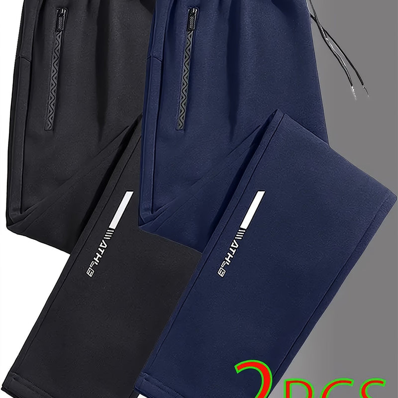 2pcs Men's Straight-Leg Jogger Pants with Zipper.