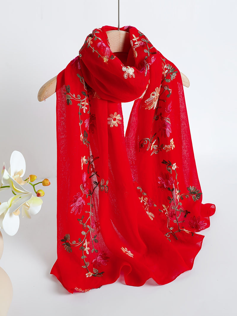 Women's Floral Embroidered Scarf Shawl.
