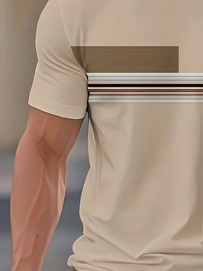 1 Set of 2pcs Men's Casual Outfit, Round-neck T-shirt + Shorts Set.