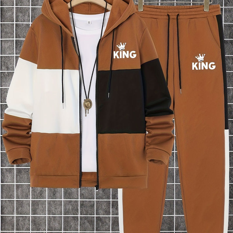 Men's Autumn And Winter Zip-Up Long Sleeve Sweatshirt And Long Pants Set.