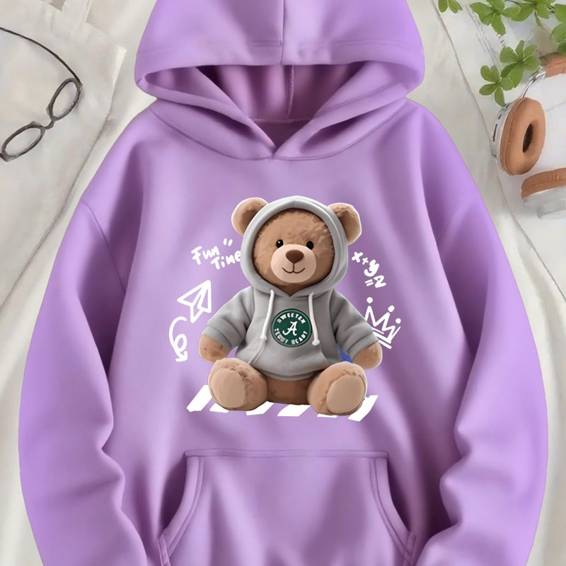 Cute Bear Printed Hoodie | Women'S Long Sleeve Hooded Sweatshirt.