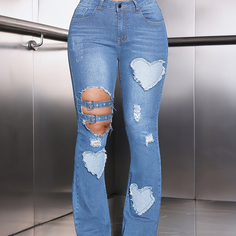 Women’s Mid-high Waist Elastic Flared Jeans.